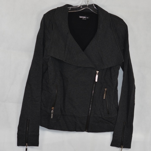 Kensie Grey Knit Bomber Style Jacket SZ L NWOT - Picture 3 of 7